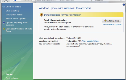 Windows Update window
